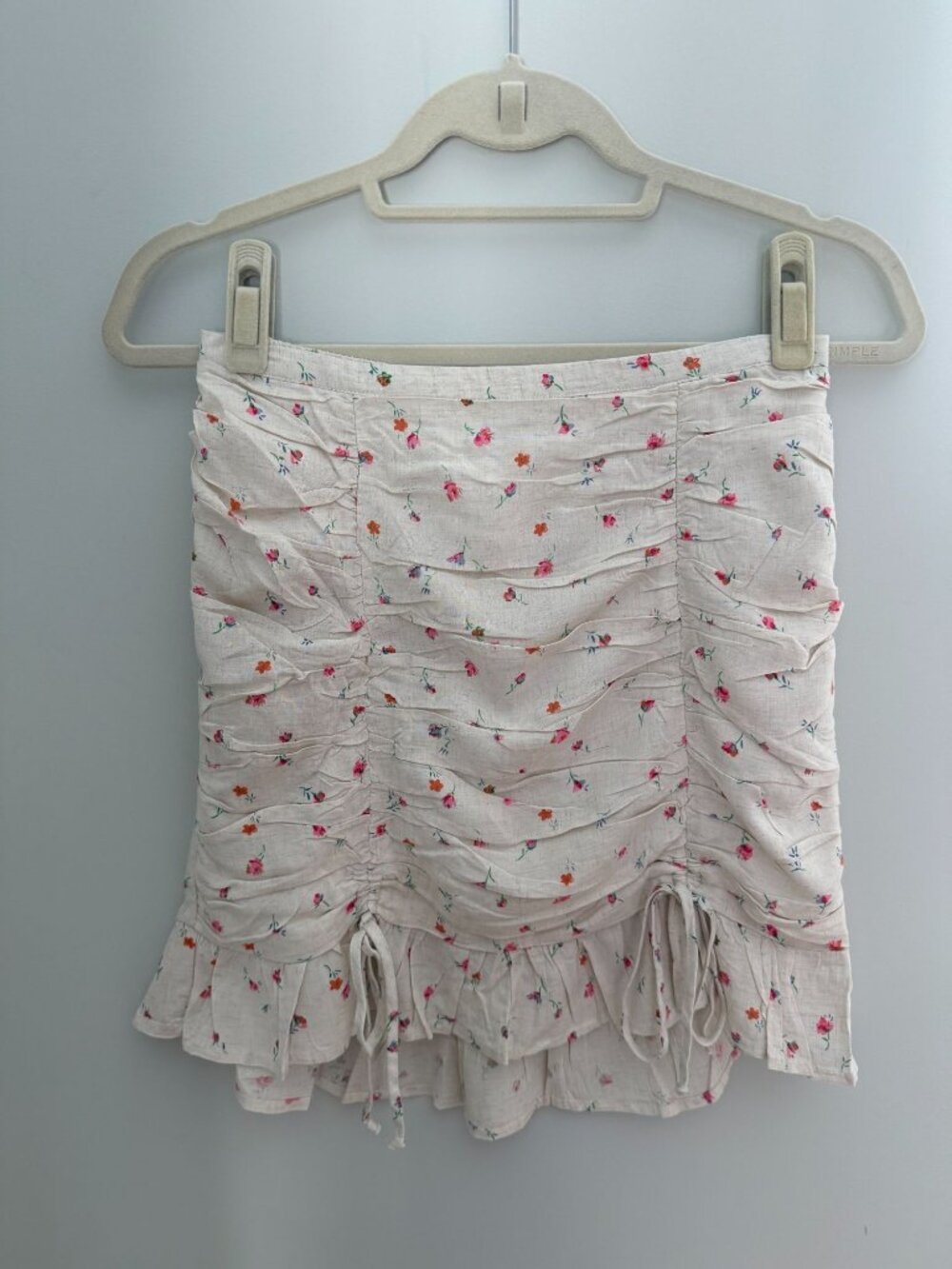 Wild Fable Floral Ruched Linen Blend Mini Skirt Cream Pink Orange Small NWT